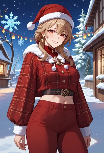 genshin_impact,dodoco_(genshin_impact),Christmas,plaid trousers  - AI generated anime art