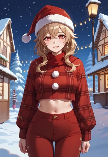 genshin_impact,dodoco_(genshin_impact),Christmas,plaid trousers  - AI generated anime art