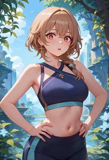 genshin_impact,dodoco_(genshin_impact),sports bra,high-waisted leggings  - AI generated anime art