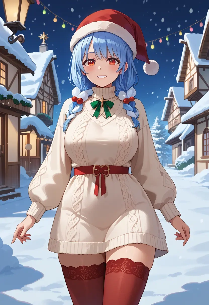 hololive,don-chan_(usada_pekora),Christmas,sweater dress,stockings  - 