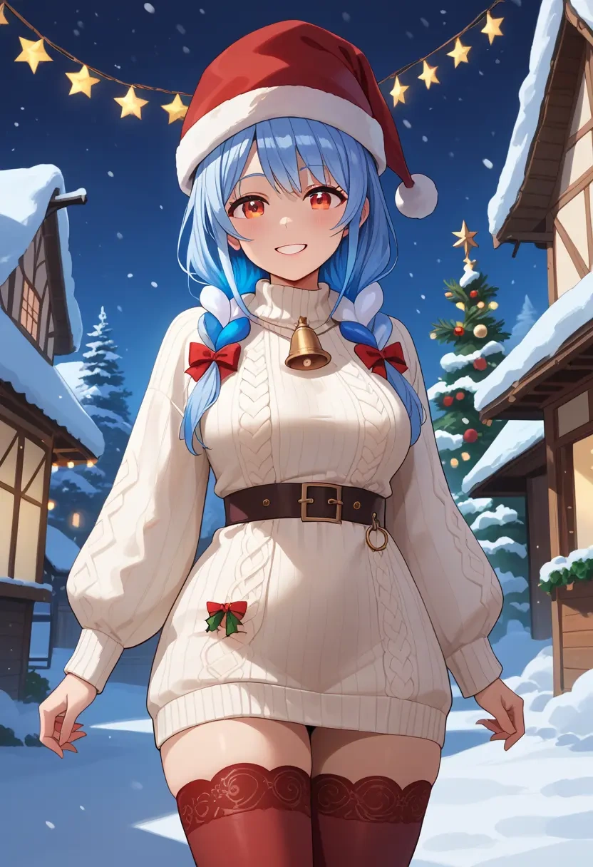 hololive,don-chan_(usada_pekora),Christmas,sweater dress,stockings  - 