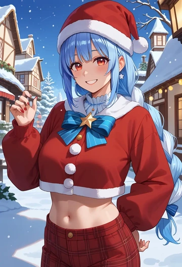 hololive,don-chan_(usada_pekora),Christmas,plaid trousers  - AI generated anime art