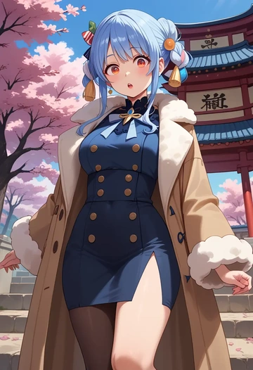 hololive,don-chan_(usada_pekora),coat,long,double-breasted,pencil skirt  - AI generated anime art