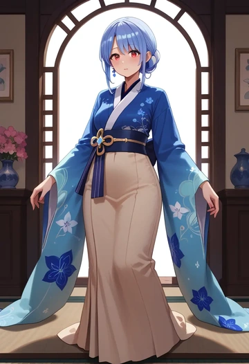 hololive,don-chan_(usada_pekora),kimono,silk,wide-leg trousers  - AI generated anime art