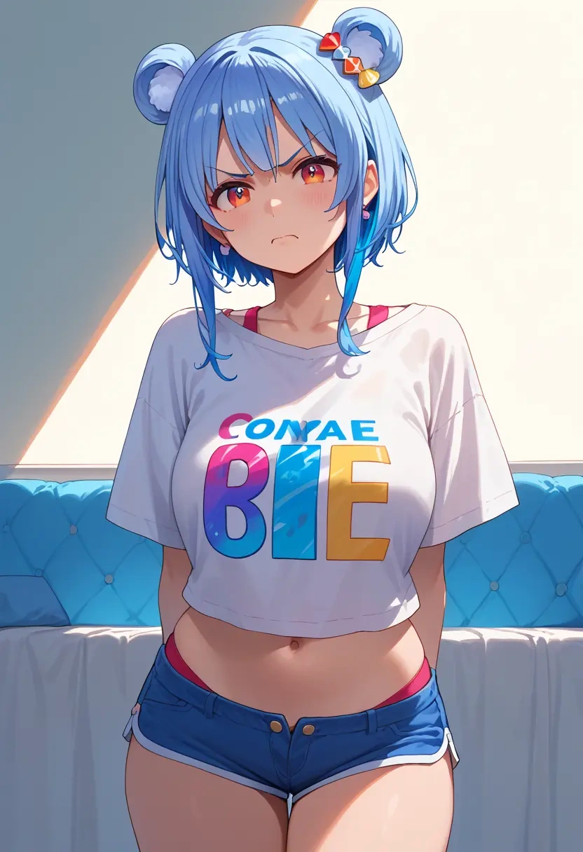 hololive,don-chan_(usada_pekora),graphic tee,shorts,sneakers  - 