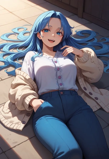 touhou,doremy_sweet,cardigan,oversized,wide-leg pants  - AI generated anime art