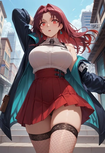 arknights,dusk_(arknights),mini skirt, stockings  - AI generated anime art