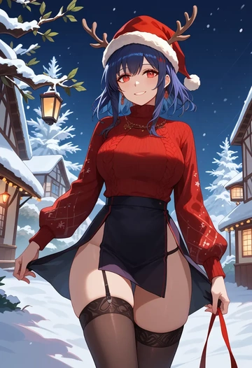 arknights,dusk_(arknights),sweater,stockings,Thigh garters  - AI generated anime art