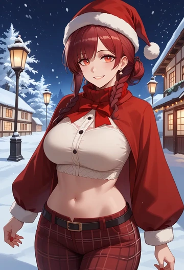 arknights,dusk_(arknights),Christmas,plaid trousers  - AI generated anime art