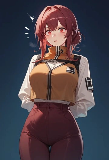 arknights,dusk_(arknights),vest,quilted,jogger pants  - AI generated anime art