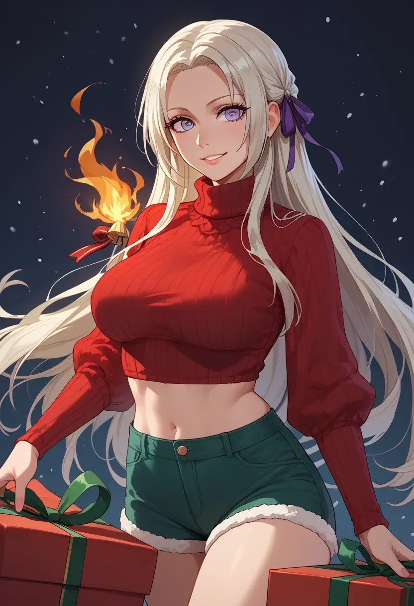 fire_emblem,edelgard_von_hresvelg,Christmas,red velvet shorts,turtleneck sweater  - 