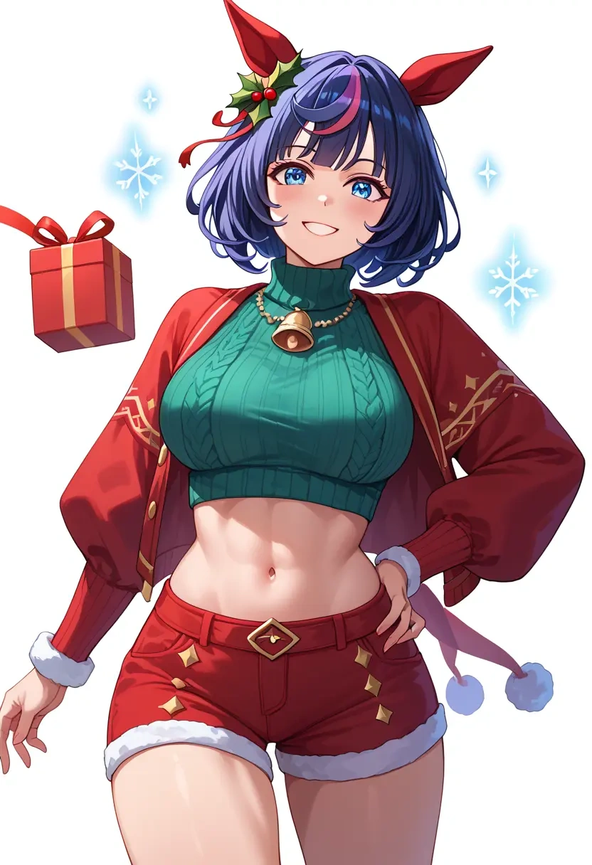 umamusume,eishin_flash_(umamusume),Christmas,red velvet shorts,turtleneck sweater  - 