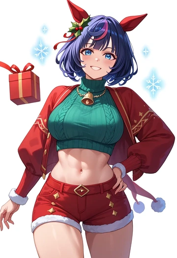 umamusume,eishin_flash_(umamusume),Christmas,red velvet shorts,turtleneck sweater  - AI generated anime art