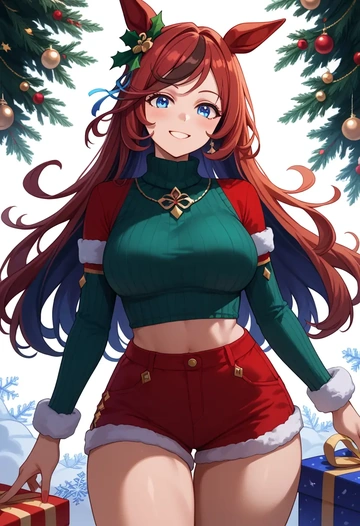 umamusume,eishin_flash_(umamusume),Christmas,red velvet shorts,turtleneck sweater  - AI generated anime art