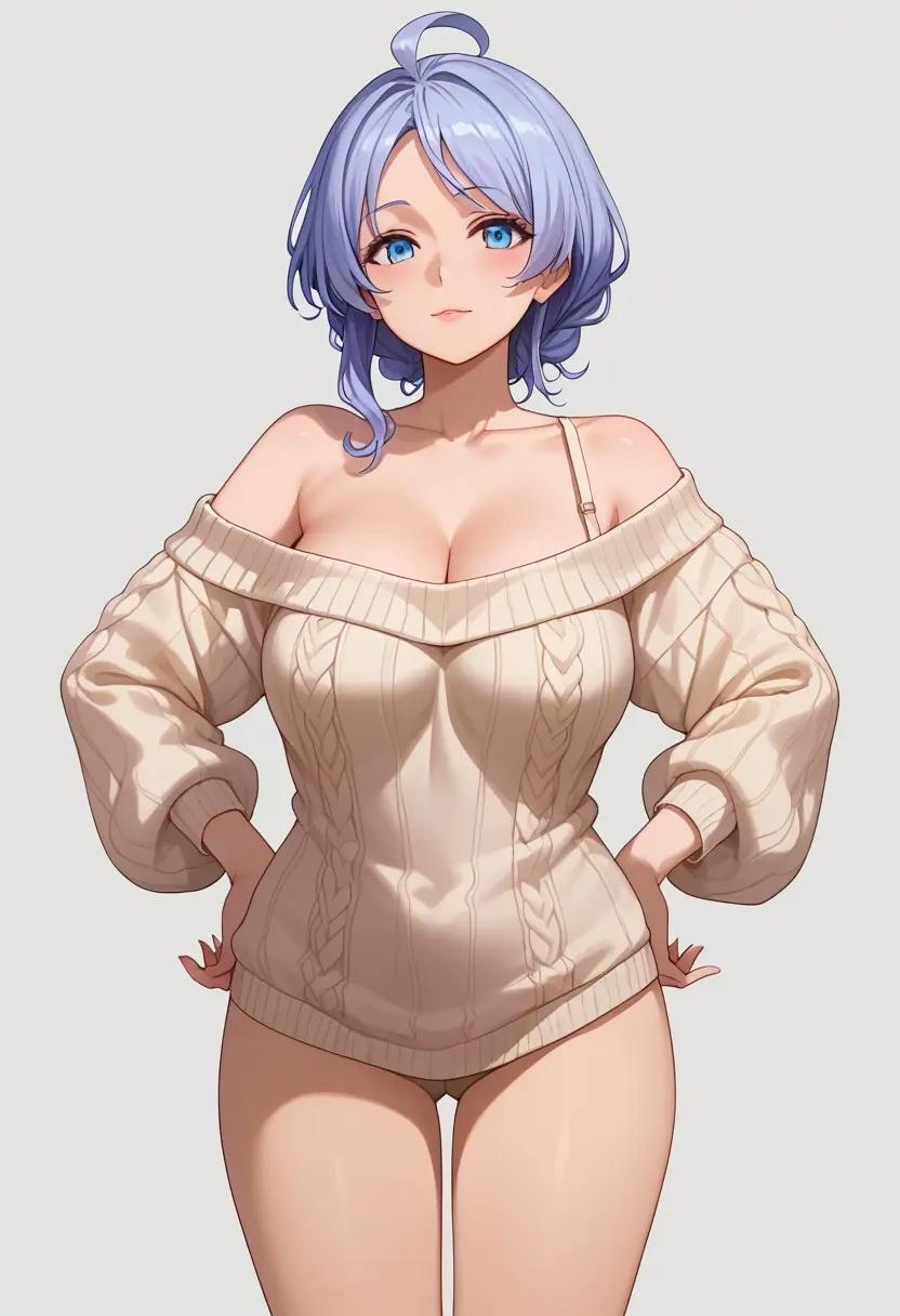 majo_no_tabitabi,elaina_(majo_no_tabitabi),Hands on hips,off-shoulder,sweater  - 