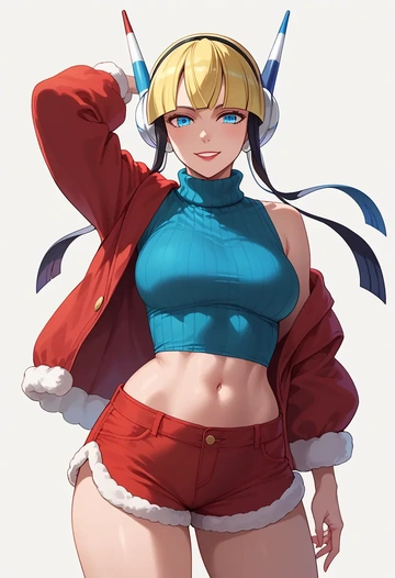 pokemon,elesa_(pokemon),Christmas,red velvet shorts,turtleneck sweater  - AI generated anime art