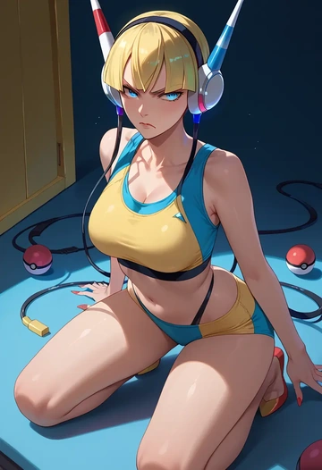 pokemon,elesa_(pokemon),sports bra,high-waisted leggings  - AI generated anime art