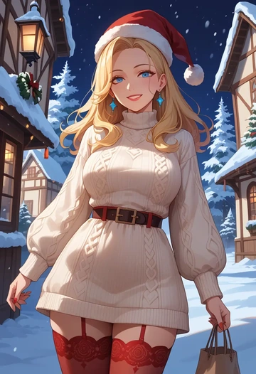 tera_online,elin,Christmas,sweater dress,stockings  - AI generated anime art