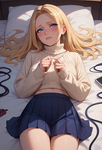 tera_online,elin,sweater,cropped,pleated midi skirt  - AI generated anime art