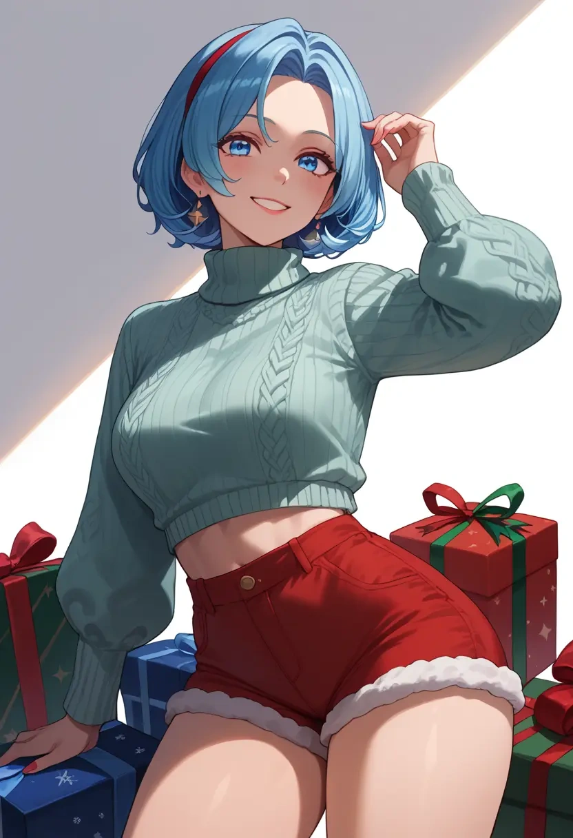 nijisanji,elira_pendora,Christmas,red velvet shorts,turtleneck sweater  - 