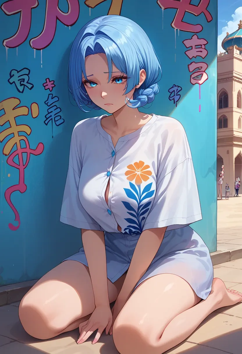 nijisanji,elira_pendora,oversized graffiti shirt,dolphin shorts  - 