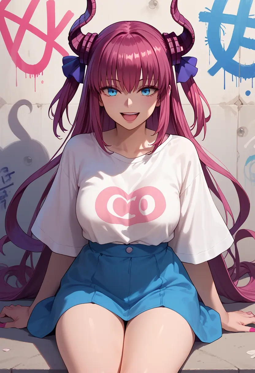 fate_(series),elizabeth_bathory_(fate),oversized graffiti shirt,dolphin shorts  - 