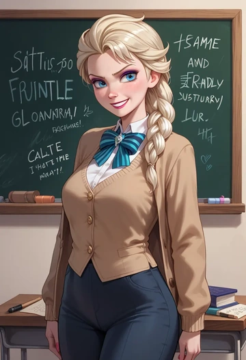 frozen_(disney),elsa_(frozen),teacher, sweater  - AI generated anime art