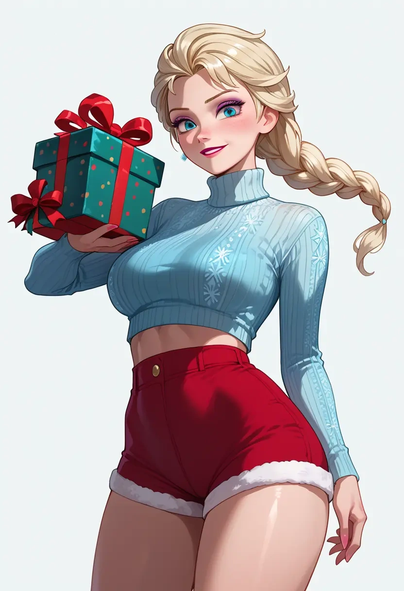 frozen_(disney),elsa_(frozen),Christmas,red velvet shorts,turtleneck sweater  - 