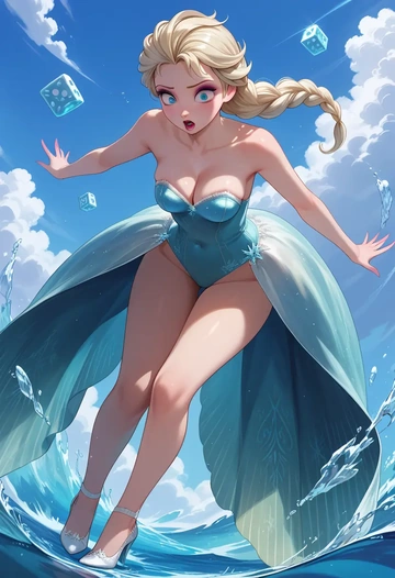 frozen_(disney),elsa_(frozen),gown,strapless,mermaid silhouette  - AI generated anime art