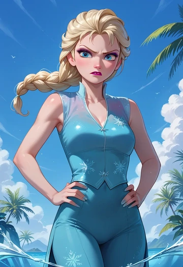 frozen_(disney),elsa_(frozen),sports vest,capri leggings  - AI generated anime art