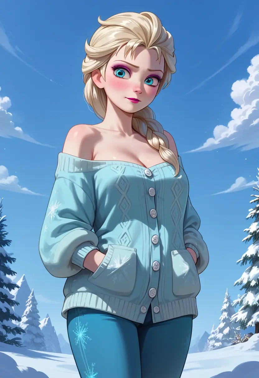 frozen_(disney),elsa_(frozen),cardigan,oversized,wide-leg pants  - 