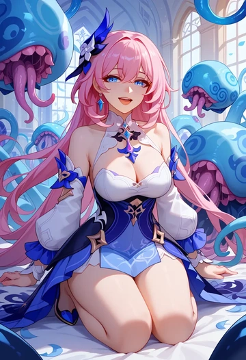 honkai_(series),elysia_(honkai_impact),abstract art blouse,dolphin shorts  - AI generated anime art