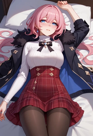 honkai_(series),elysia_(honkai_impact),winter,student uniform,fur-collared jacket  - AI generated anime art