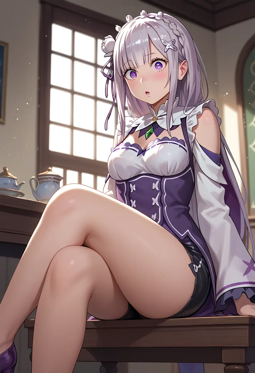 re:zero_kara_hajimeru_isekai_seikatsu,emilia_(re:zero),leather,shorts  - 