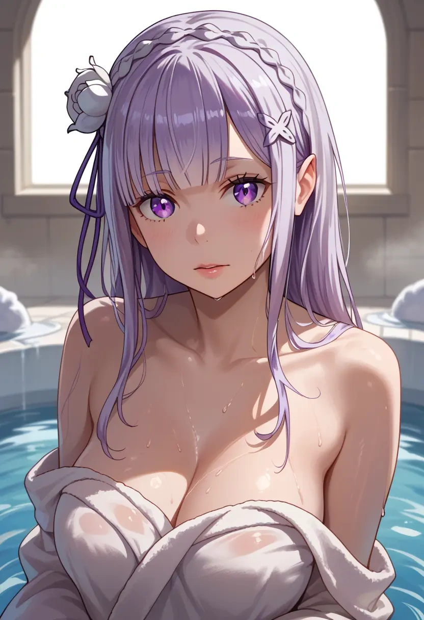 re:zero_kara_hajimeru_isekai_seikatsu,emilia_(re:zero),towel,sexy  - 