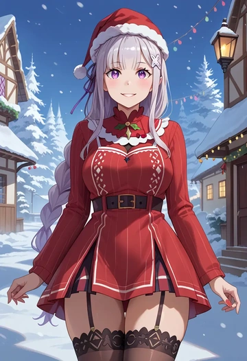 re:zero_kara_hajimeru_isekai_seikatsu,emilia_(re:zero),sweater,stockings,Thigh garters  - AI generated anime art