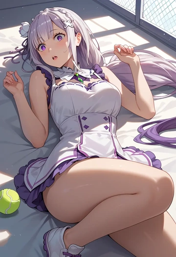 re:zero_kara_hajimeru_isekai_seikatsu,emilia_(re:zero),tennis skirt  - AI generated anime art