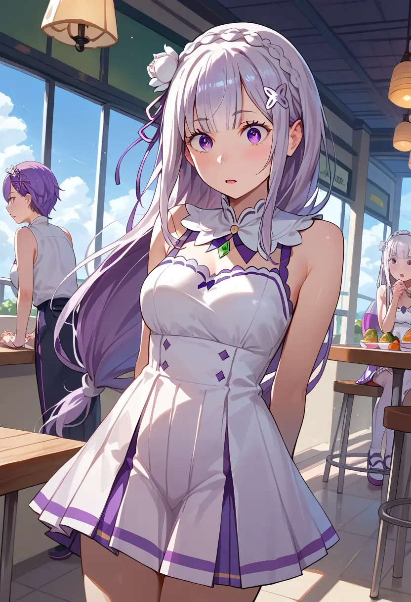 re:zero_kara_hajimeru_isekai_seikatsu,emilia_(re:zero),tennis dress,visor,trainers  - 