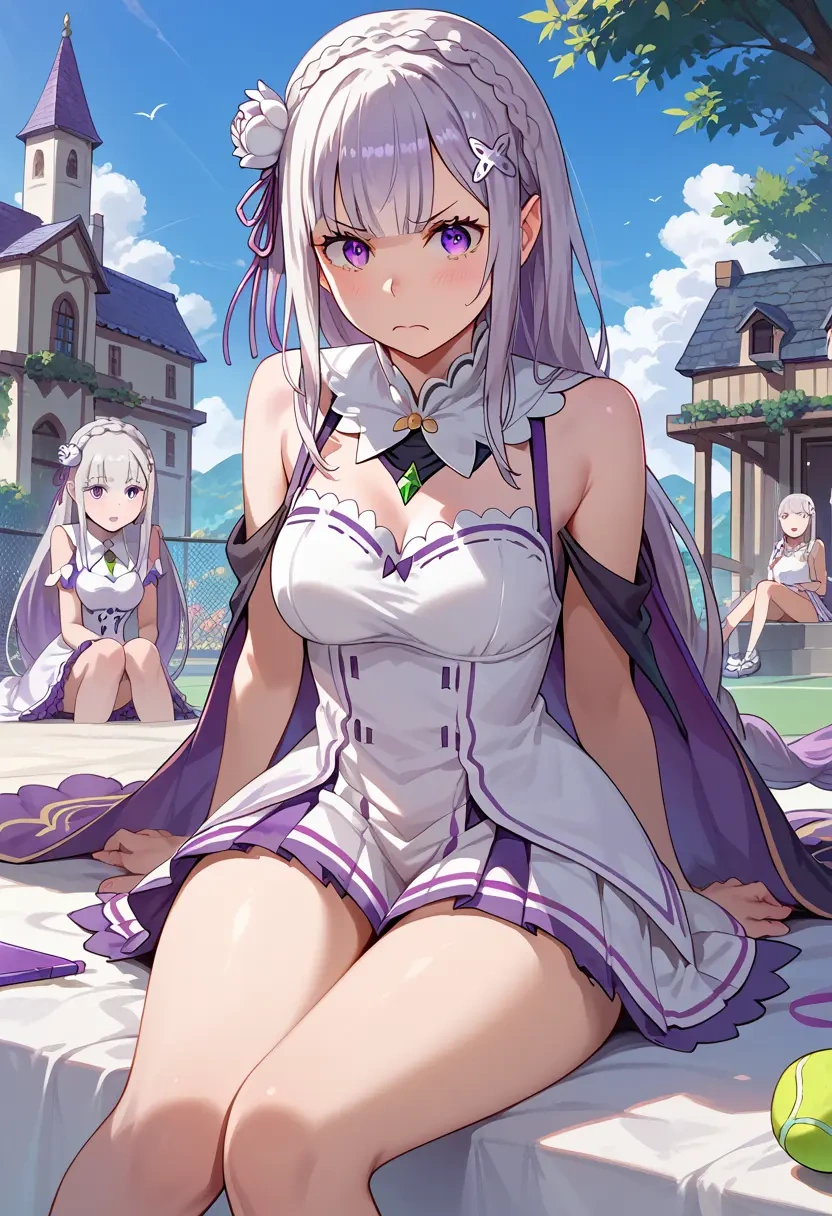 re:zero_kara_hajimeru_isekai_seikatsu,emilia_(re:zero),tennis dress,visor,trainers  - 