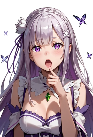 re:zero_kara_hajimeru_isekai_seikatsu,emilia_(re:zero),dark fairy blouse,layered tulle skirt,glitter stockings  - AI generated anime art