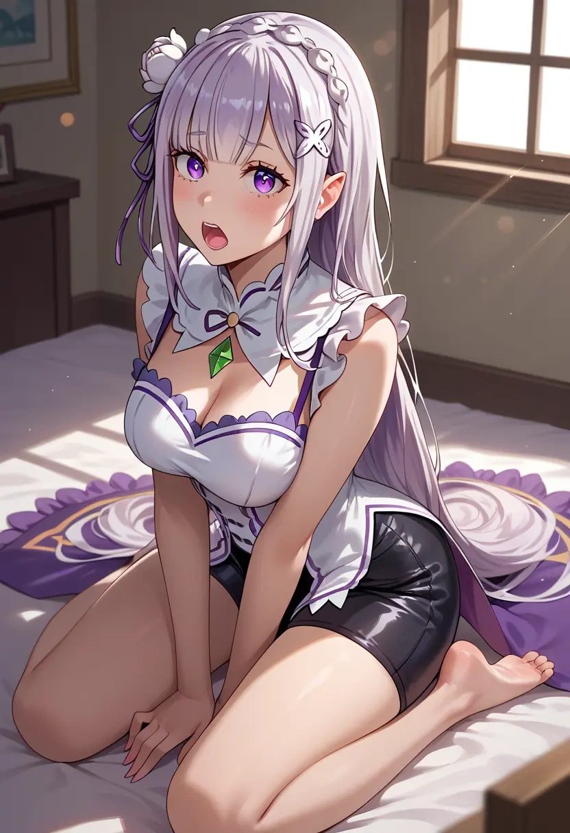 re:zero_kara_hajimeru_isekai_seikatsu,emilia_(re:zero),leather,shorts  - 