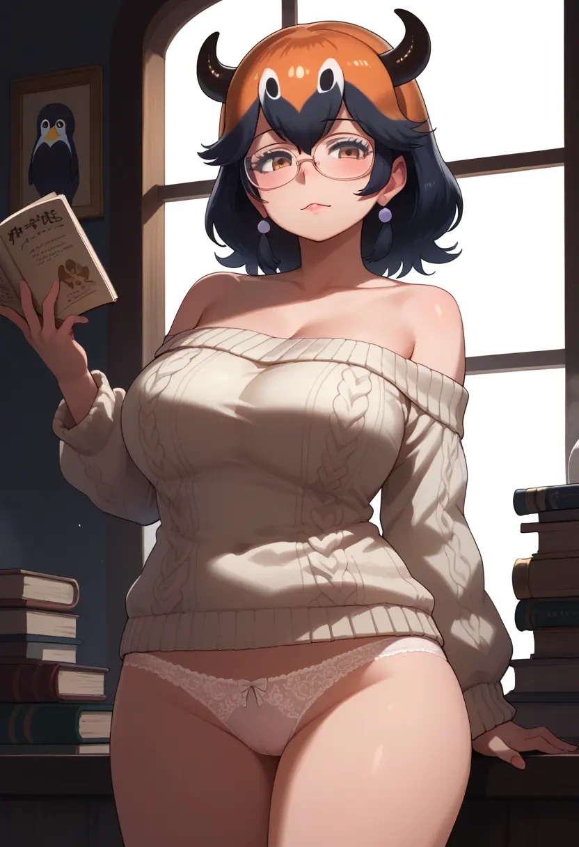 kemono_friends,emperor_penguin_(kemono_friends),sweater,panties,off-shoulder,glasses,sexy  - 