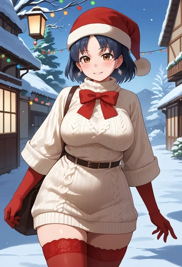 kemono_friends,emperor_penguin_(kemono_friends),Christmas,sweater dress,stockings  - AI generated anime art