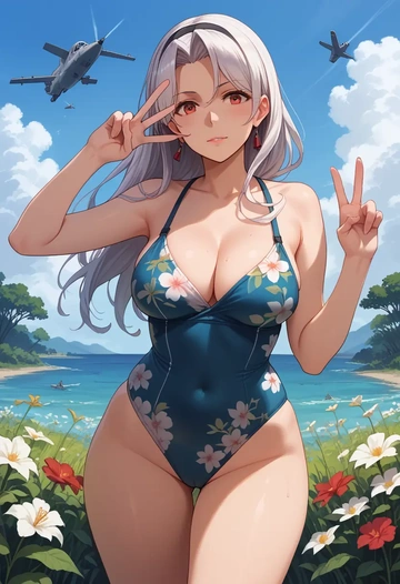 kantai_collection,enemy_aircraft_(kancolle),swimsuit,floral print  - AI generated anime art