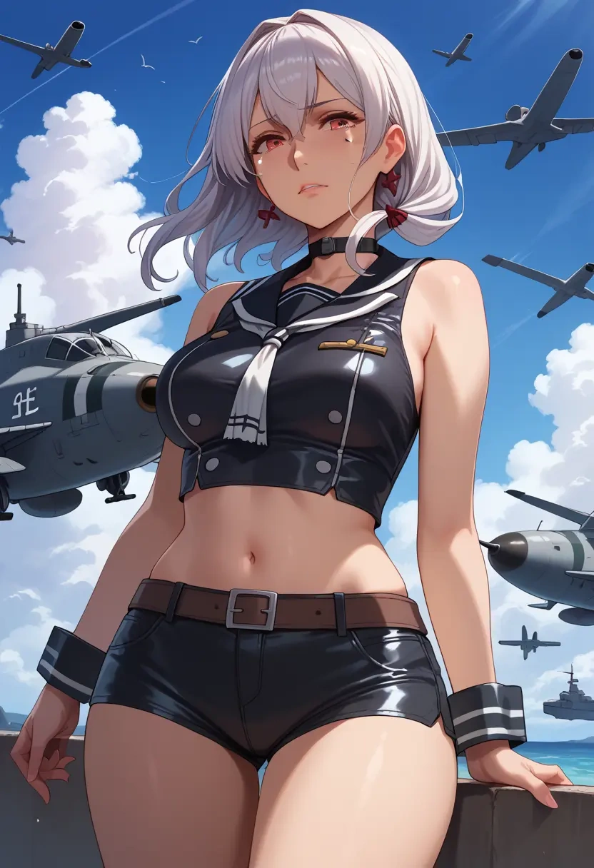 kantai_collection,enemy_aircraft_(kancolle),leather,shorts,crop top  - 