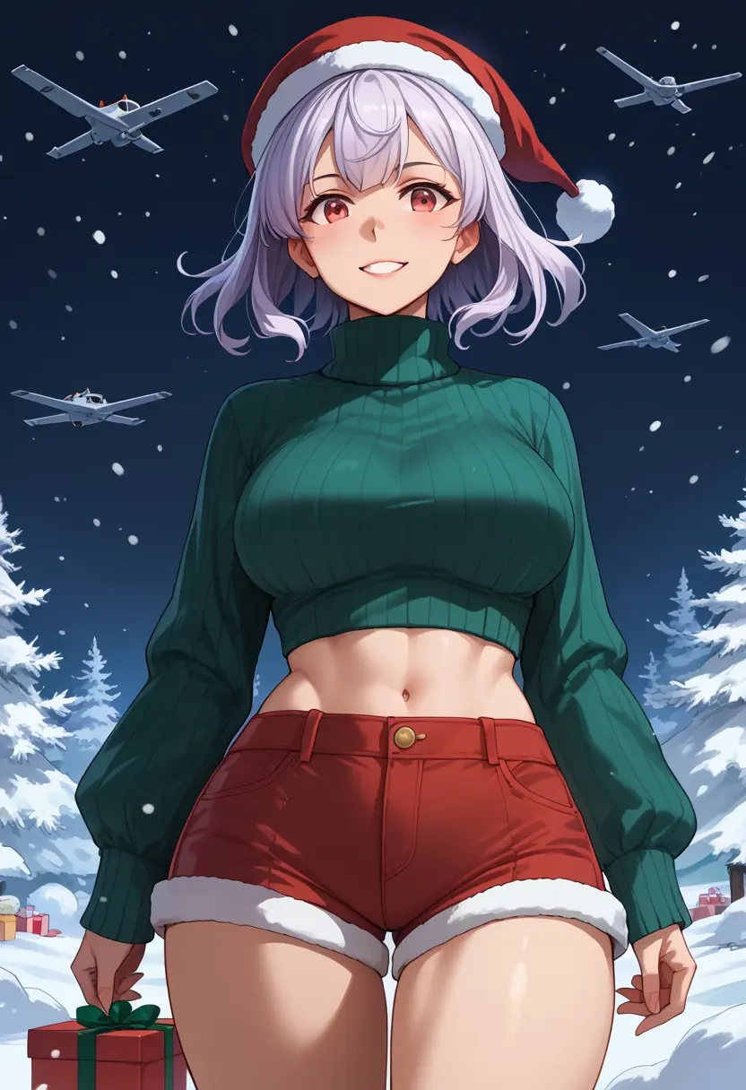 kantai_collection,enemy_aircraft_(kancolle),Christmas,red velvet shorts,turtleneck sweater  - 