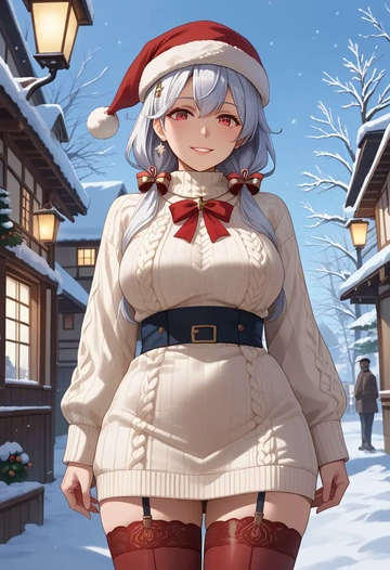 kantai_collection,enemy_aircraft_(kancolle),Christmas,sweater dress,stockings  - AI generated anime art