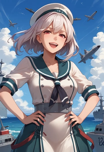 kantai_collection,enemy_aircraft_(kancolle),striped graffiti blouse,dolphin shorts  - AI generated anime art