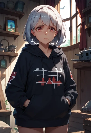 kantai_collection,enemy_aircraft_(kancolle),oversized graphic hoodie,thigh-high socks,shorts  - AI generated anime art