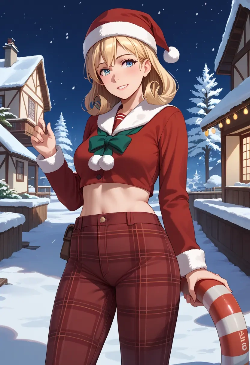 kantai_collection,enemy_lifebuoy_(kancolle),Christmas,plaid trousers  - 